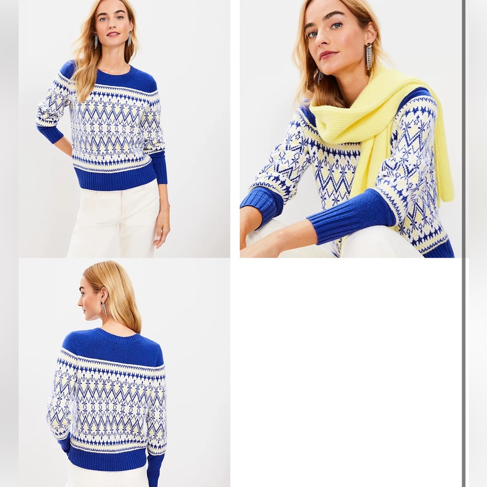 NWOT Loft Geo Fair Isle Mock Neck Sweater in blue and yellow size large